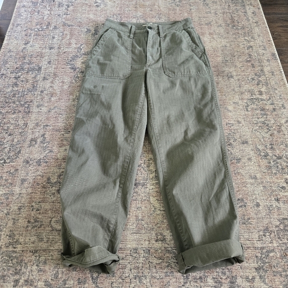 Madewell The Curvy Perfect Vintage Straight Workwear Pants Olive Green Size 27 - Picture 2 of 8